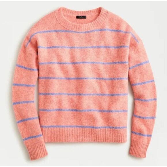 J.CREW Sweaters - J. CREW Women’s Alpaca Crewneck Sweater Pink Blue Striped Cozy Oversized Size M